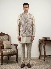 Printed Cotton Blend Nehru Jacket with Kurta & Pyjama Set ( 65KPWC 5586BG 4163Beige )