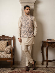 Printed Cotton Blend Nehru Jacket with Kurta & Pyjama Set ( 65KPWC 5586BG 4163Beige )