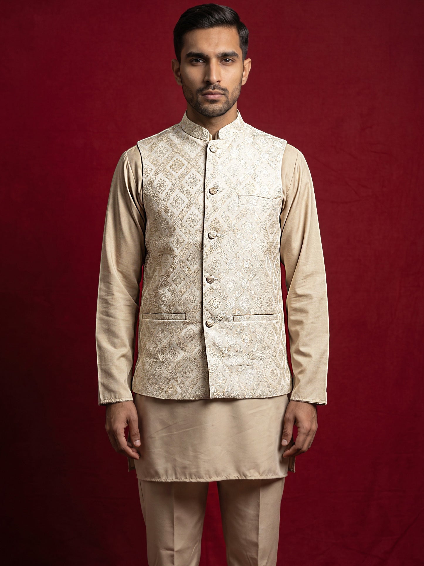 DesiQlo Men Woven Design Nehru Jacket and Kurta Pyjama  - 65KPWC_5586B