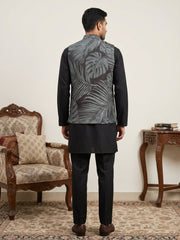 Men Printed Cotton Blend Nehru Jacket with Kurta Set ( 65KPWC 5586B 4158Grey )