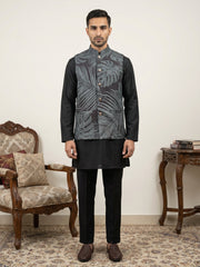 Men Printed Cotton Blend Nehru Jacket with Kurta Set ( 65KPWC 5586B 4158Grey )
