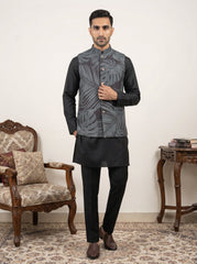 Men Printed Cotton Blend Nehru Jacket with Kurta Set ( 65KPWC 5586B 4158Grey )