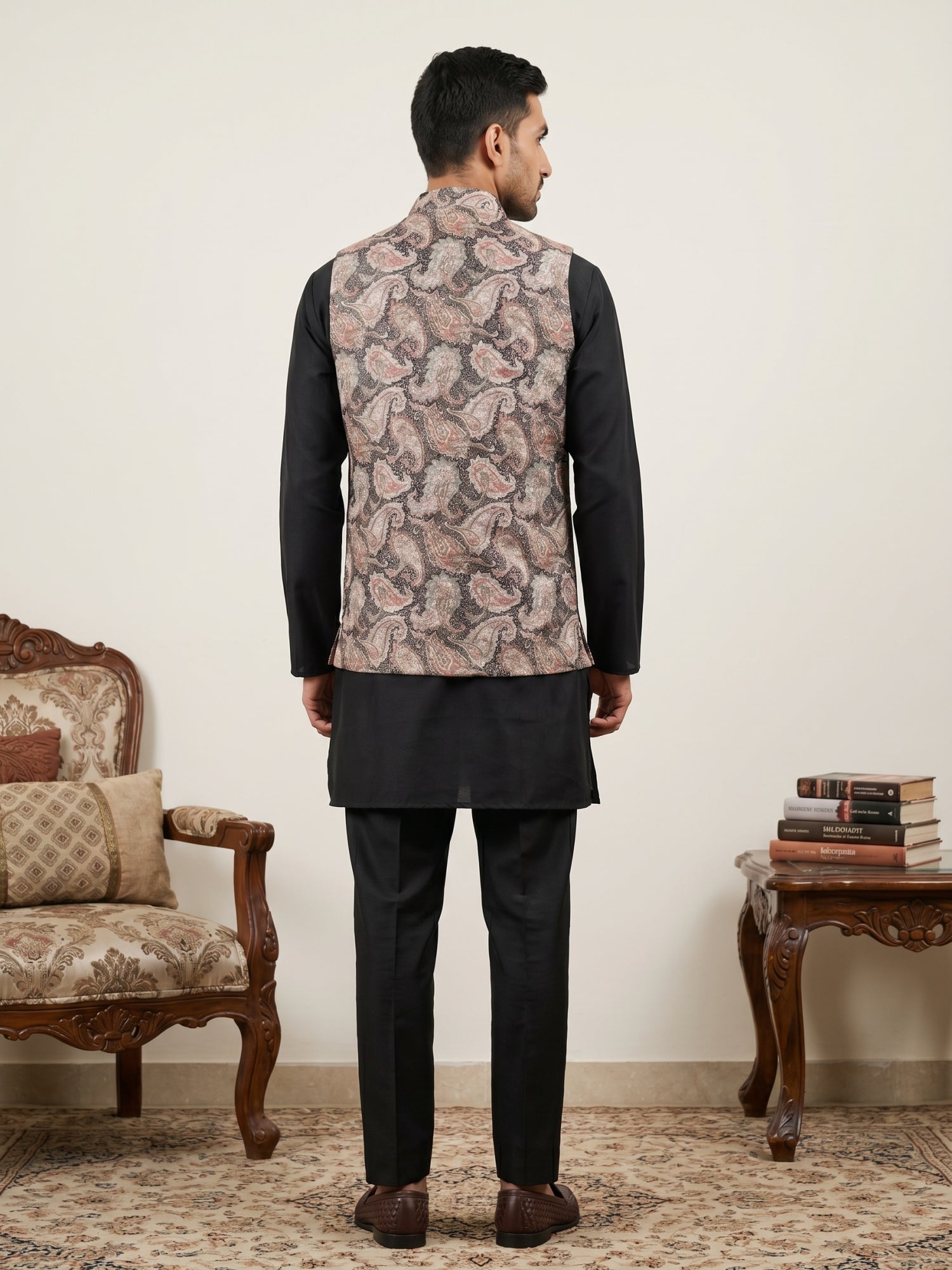 DesiQlo Men Embroidered Nehru Jacket and Kurta Pyjama S - 65 4black