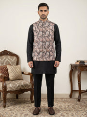 Men Embroidered Ethnic Nehru Jacket with Kurta & Pyjama Set ( 65KPWC 5586B 4164Black )