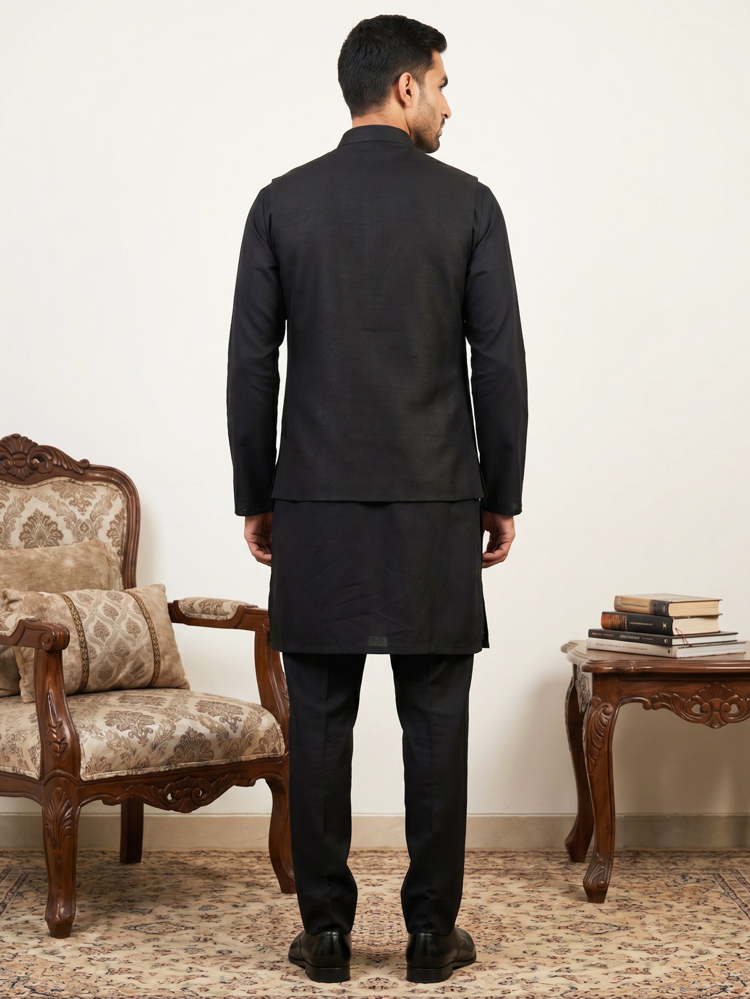 DesiQlo Men Embroidered Nehru Jacket and Kurta Pyjama S - 65 3black