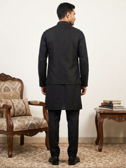 Men's Designer Sequins Nehru Jacket with Kurta Pyjama ( 65KPWC 5586B 4173Black )