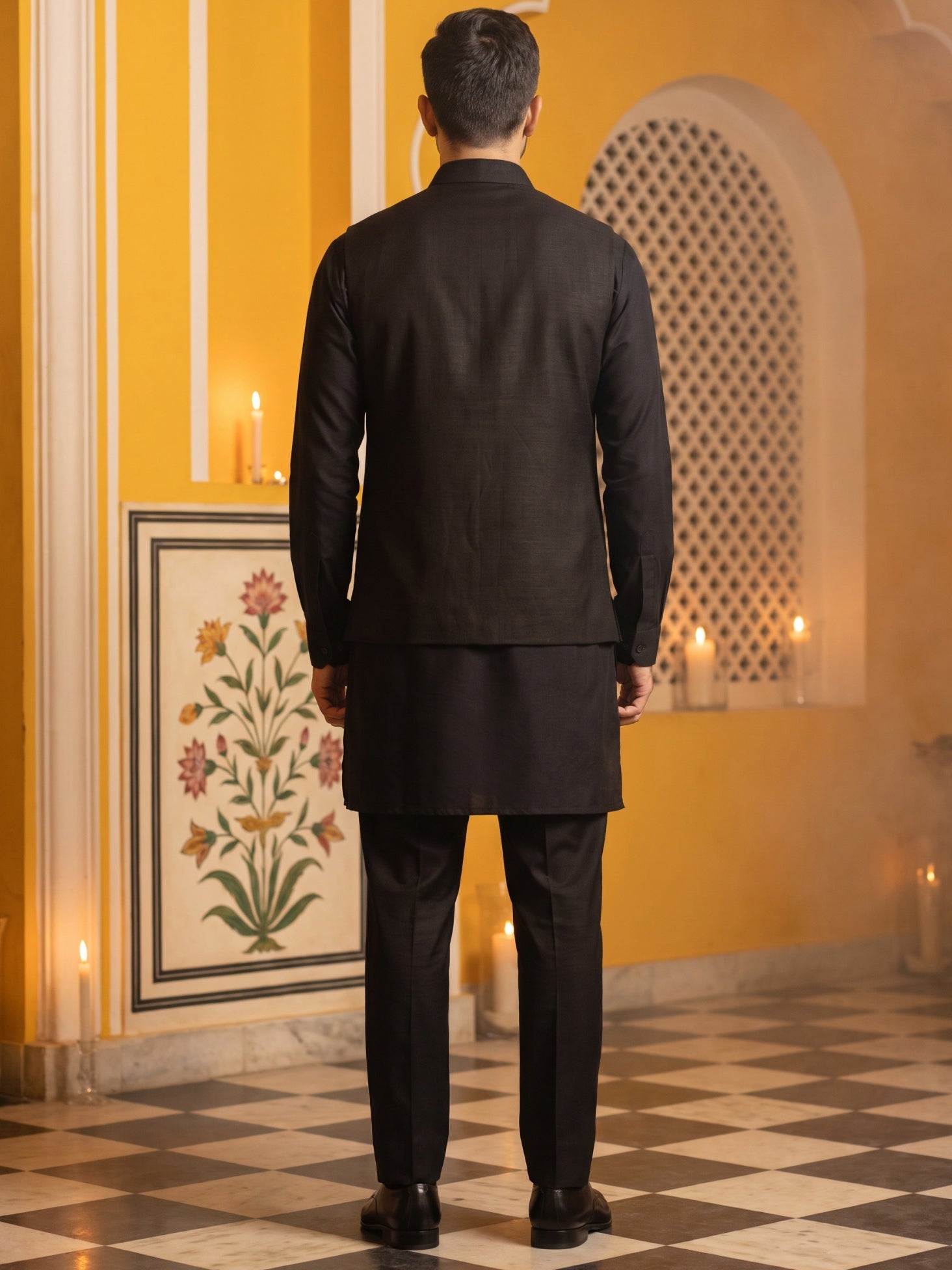 DesiQlo Men Embroidered Nehru Jacket and Kurta Pyjama S - 65KPWC_5586B