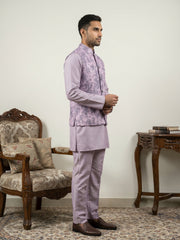 Printed Cotton Blend Nehru Jacket with Kurta & Pyjama Set ( 65KPWC 5586L 4163Purple )