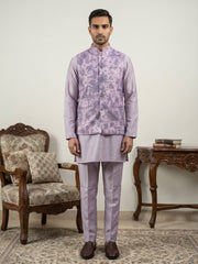 Printed Cotton Blend Nehru Jacket with Kurta & Pyjama Set ( 65KPWC 5586L 4163Purple )