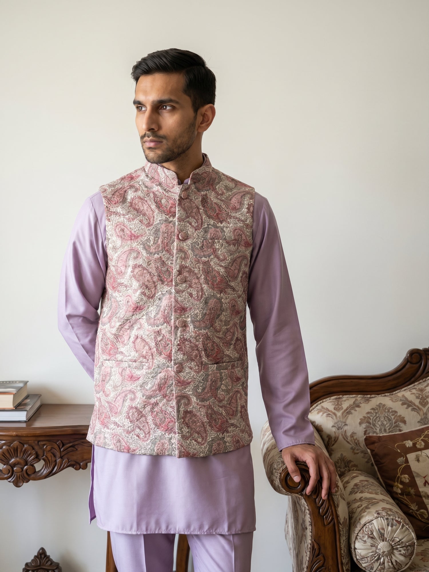DesiQlo Men Embroidered Nehru Jacket and Kurta Pyjama S - 65 4pea 2