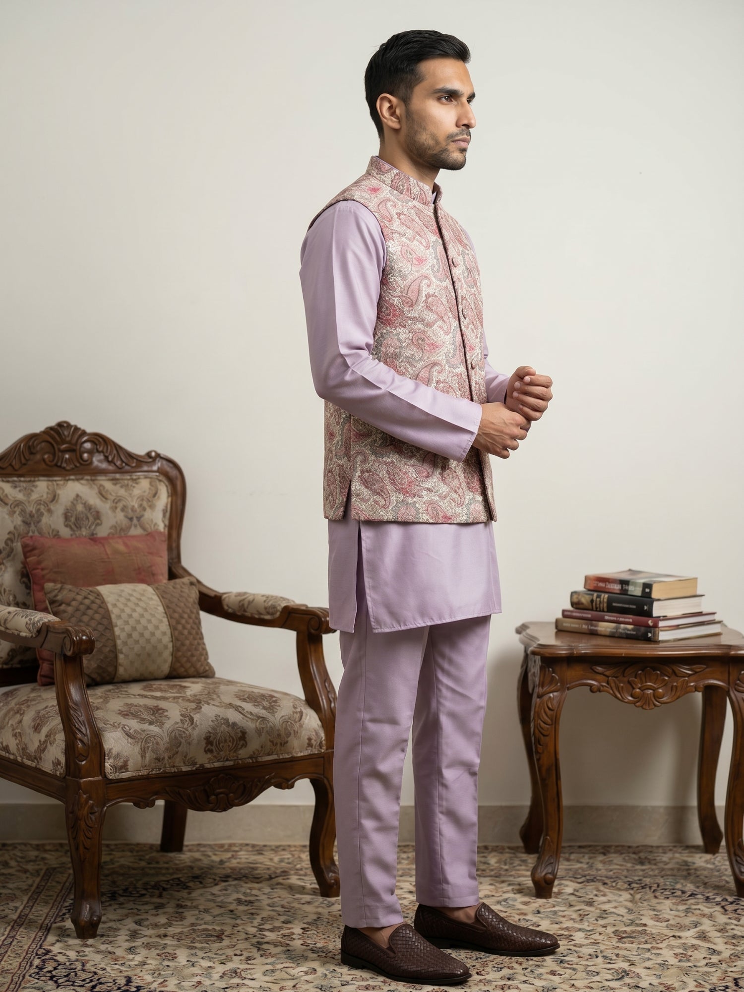 DesiQlo Men Embroidered Nehru Jacket and Kurta Pyjama S - 65 4pea 2