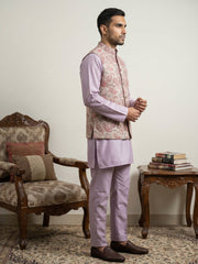 Men Embroidered Ethnic Nehru Jacket with Kurta & Pyjama Set ( 65KPWC 5586L 4164Peach )