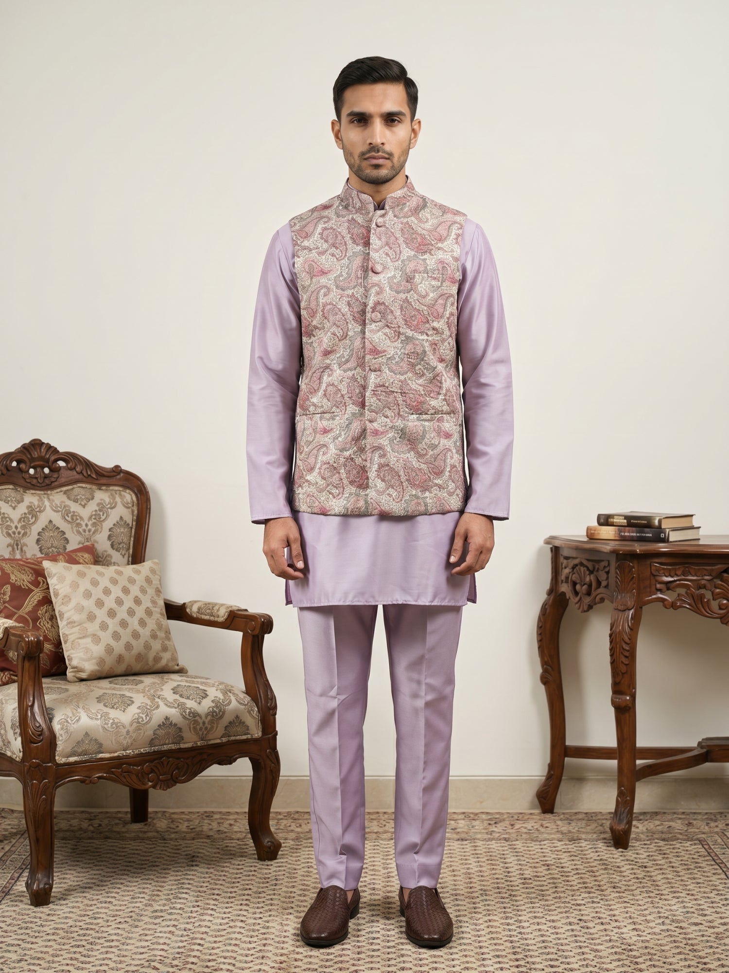 DesiQlo Men Embroidered Nehru Jacket and Kurta Pyjama S - 65 4pea 2