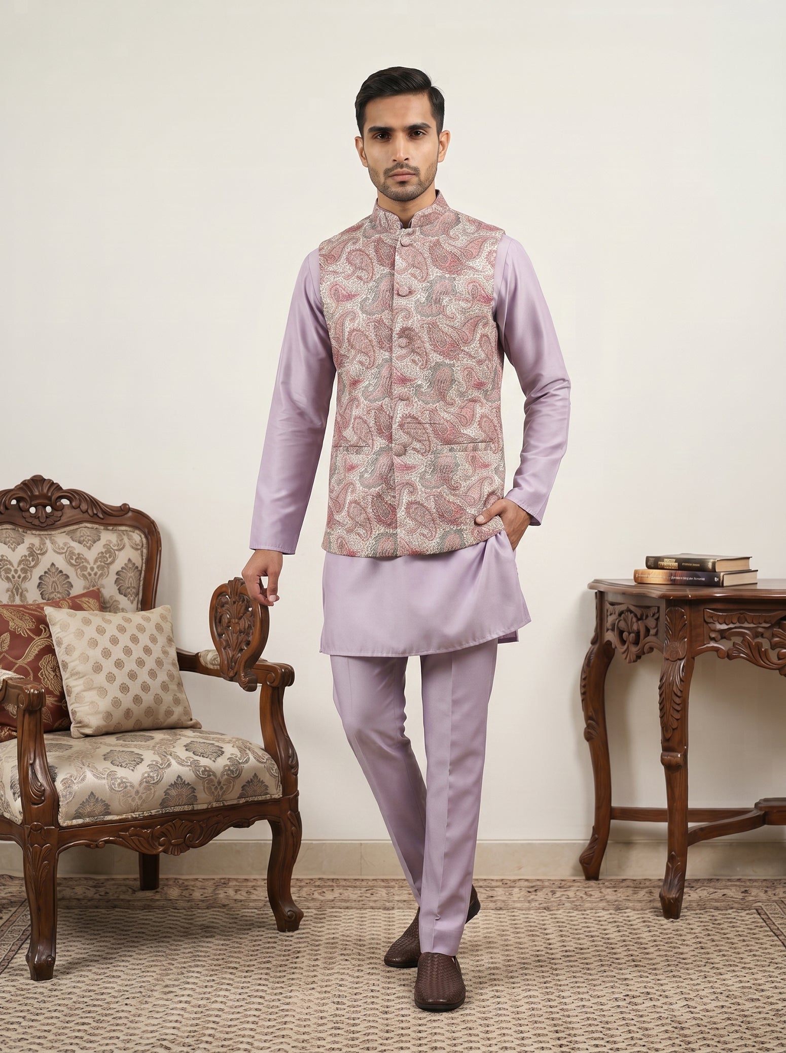 DesiQlo Men Embroidered Nehru Jacket and Kurta Pyjama S - 65 4pea 2