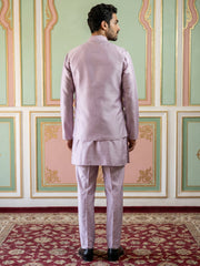 Men's Designer Sequins Nehru Jacket with Kurta Pyjama ( 65KPWC 5586L 4173Lavender )