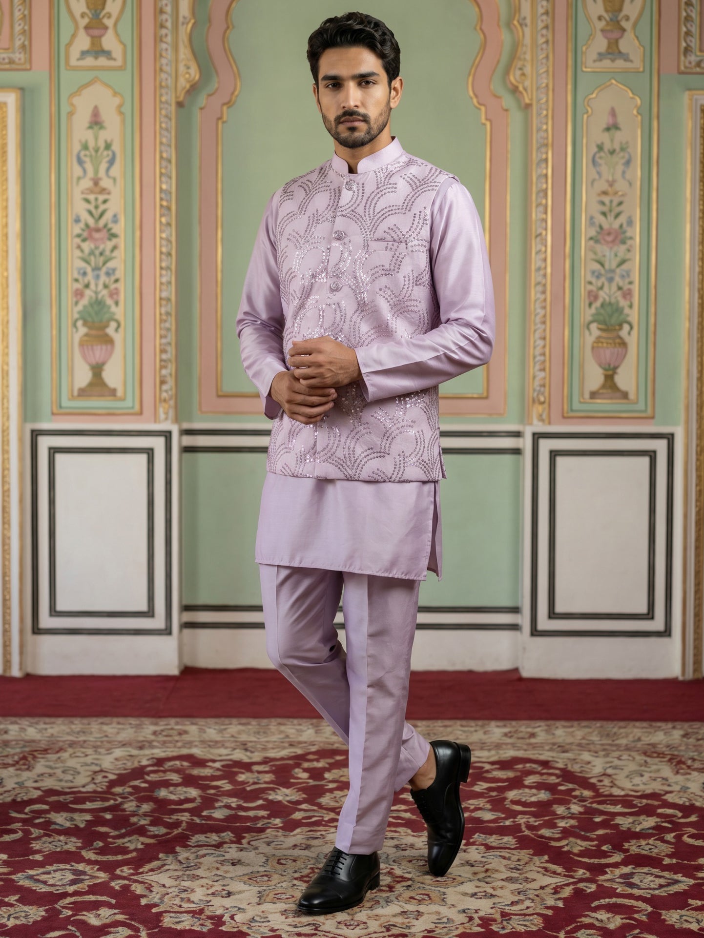 DesiQlo Men Embroidered Nehru Jacket and Kurta Pyjama S - 65 vender