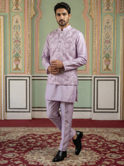 Men's Designer Sequins Nehru Jacket with Kurta Pyjama ( 65KPWC 5586L 4173Lavender )