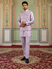 Men's Designer Sequins Nehru Jacket with Kurta Pyjama ( 65KPWC 5586L 4173Lavender )