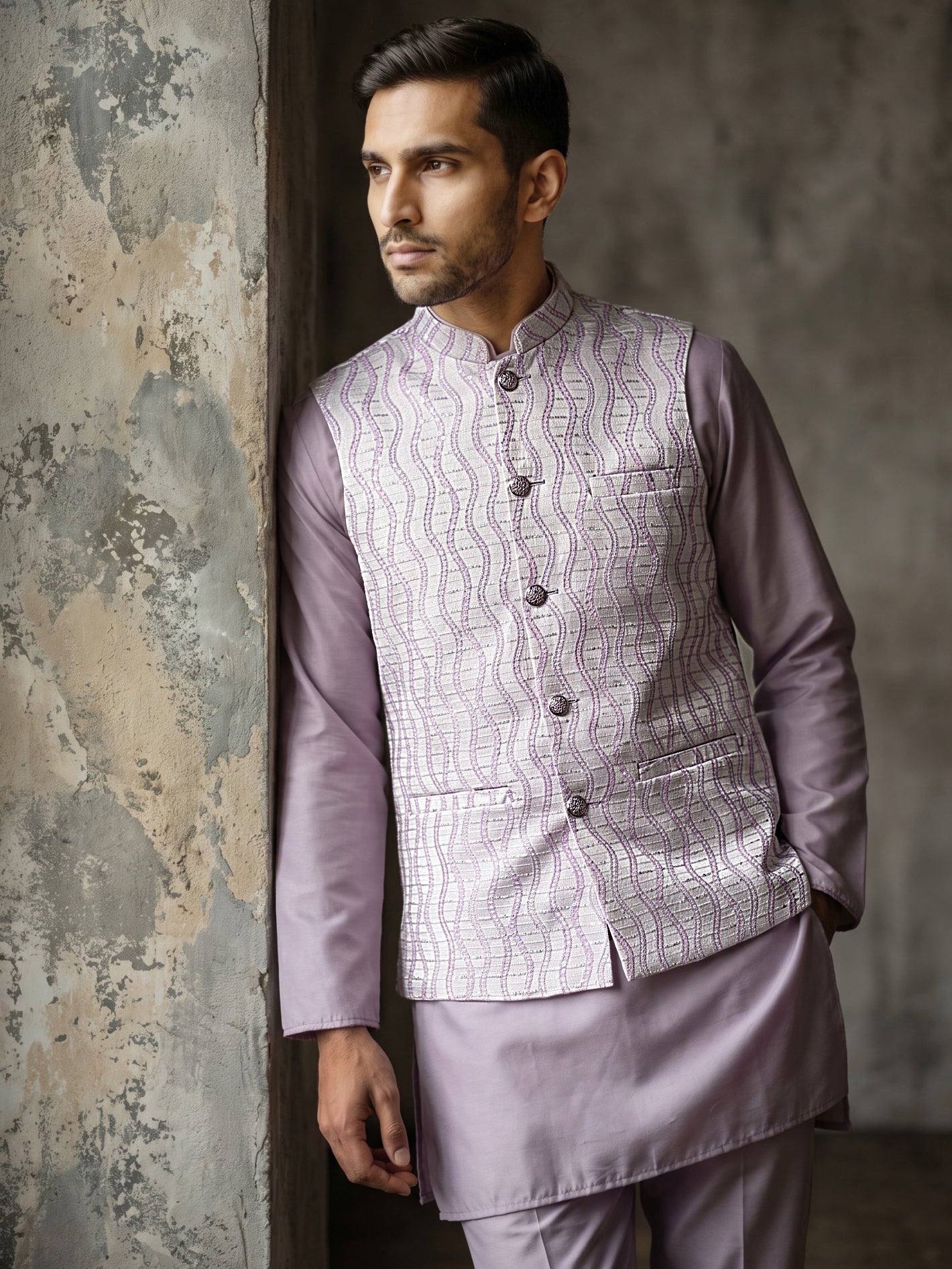 DesiQlo Men Woven Design Nehru Jacket and Kurta Pyjama  - 65KPWC_5586L