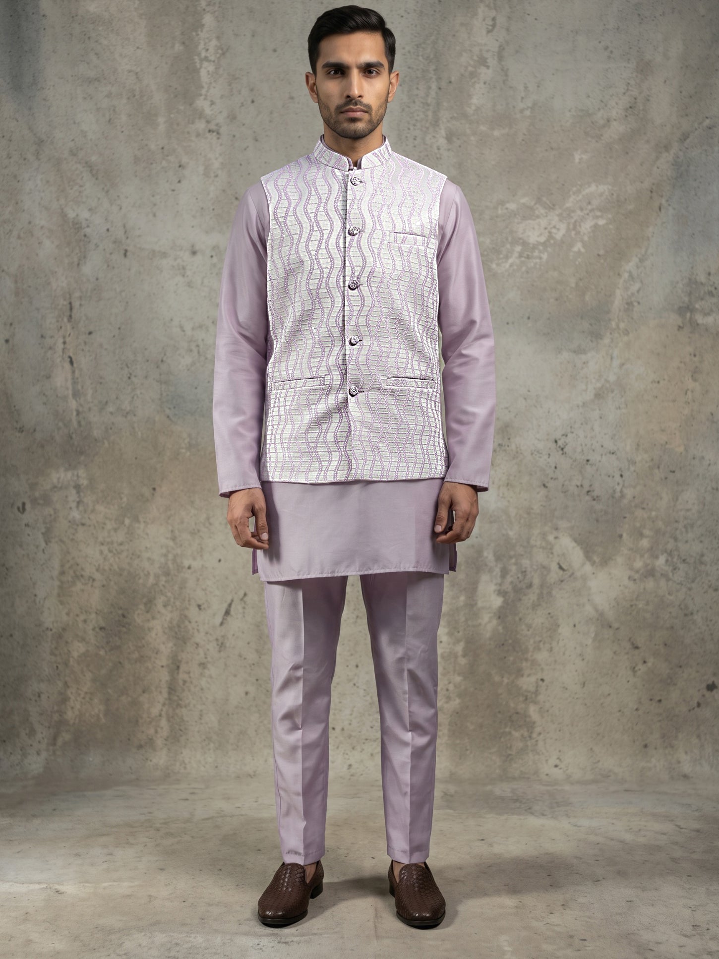 DesiQlo Men Woven Design Nehru Jacket and Kurta Pyjama  - 65KPWC_5586L