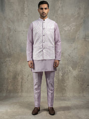 Men Woven Nehru Jacket With Kurta Set ( 65KPWC 5586L 4180Lavender )
