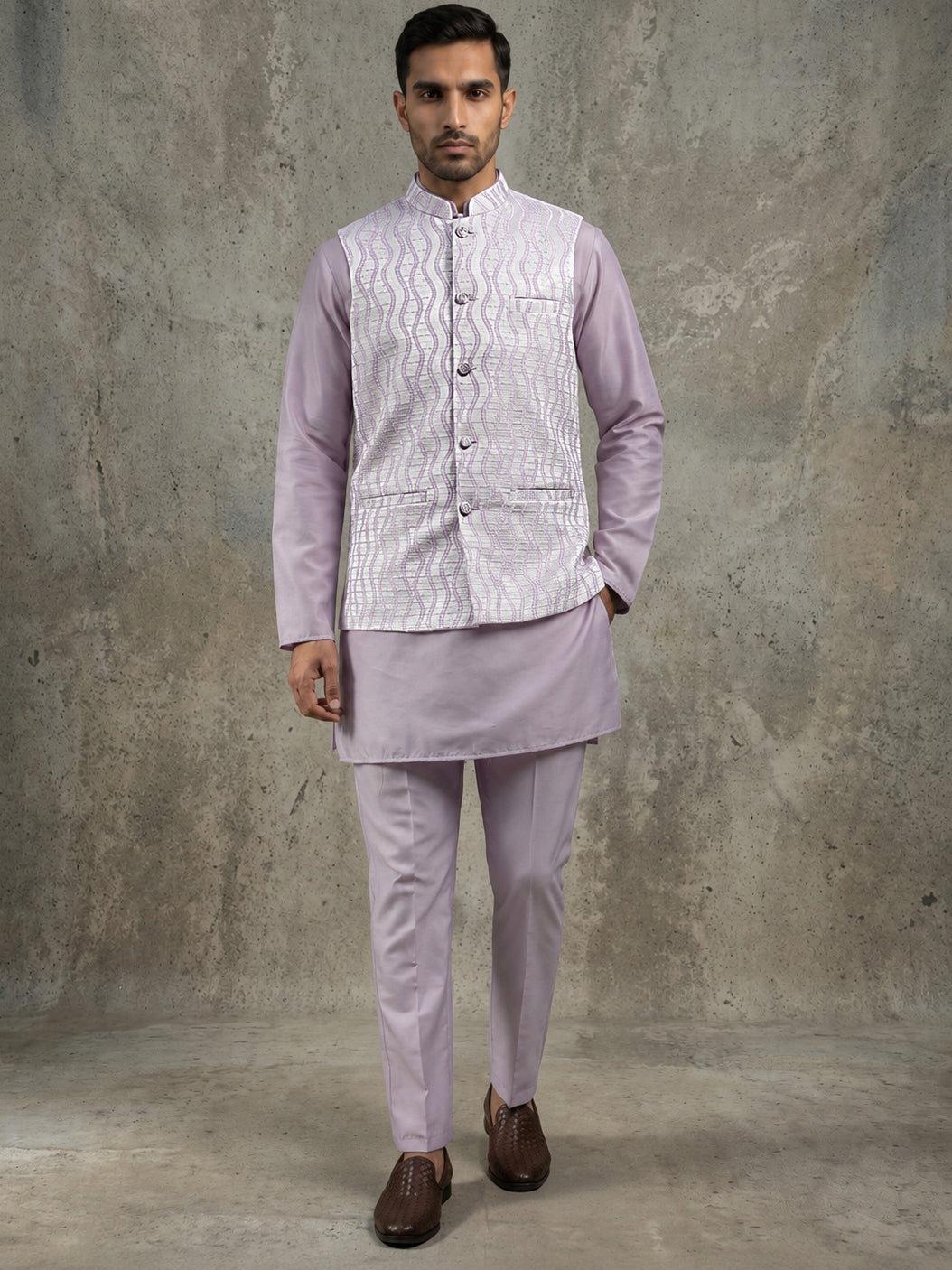 DesiQlo Men Woven Design Nehru Jacket and Kurta Pyjama  - 65KPWC_5586L