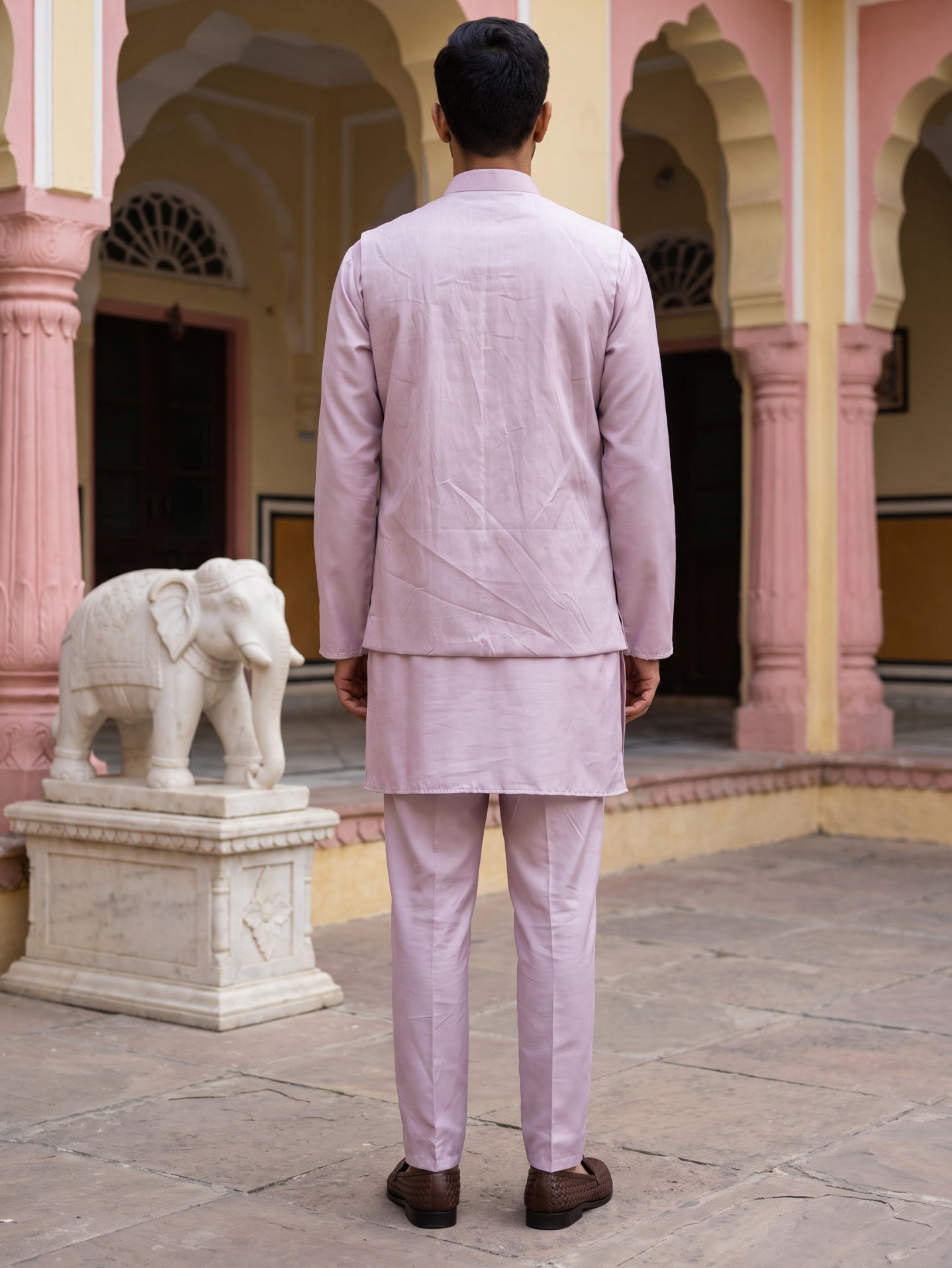 DesiQlo Men Embroidered Nehru Jacket and Kurta Pyjama S - 65KPWC_5586L