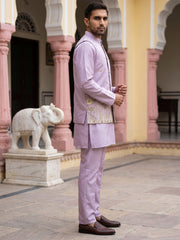 Embroidered Nehru Jacket With Kurta Pyjama Set ( 65KPWC 5586L 4181Lavender )