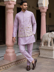 Embroidered Nehru Jacket With Kurta Pyjama Set ( 65KPWC 5586L 4181Lavender )