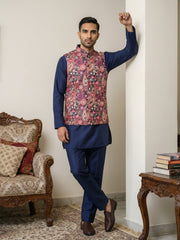 Men Paisley Print Cotton Blend Nehru Jacket with Kurta Set ( 65KPWC 5586N 4167Multi )