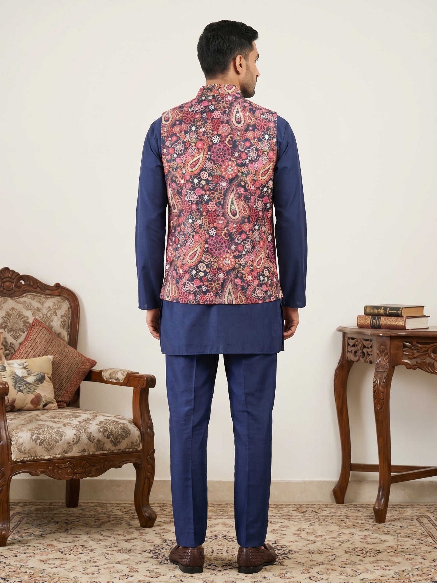 DesiQlo Men Printed Nehru Jacket and Kurta Pyjama Set.. - 65KPWC_5586N