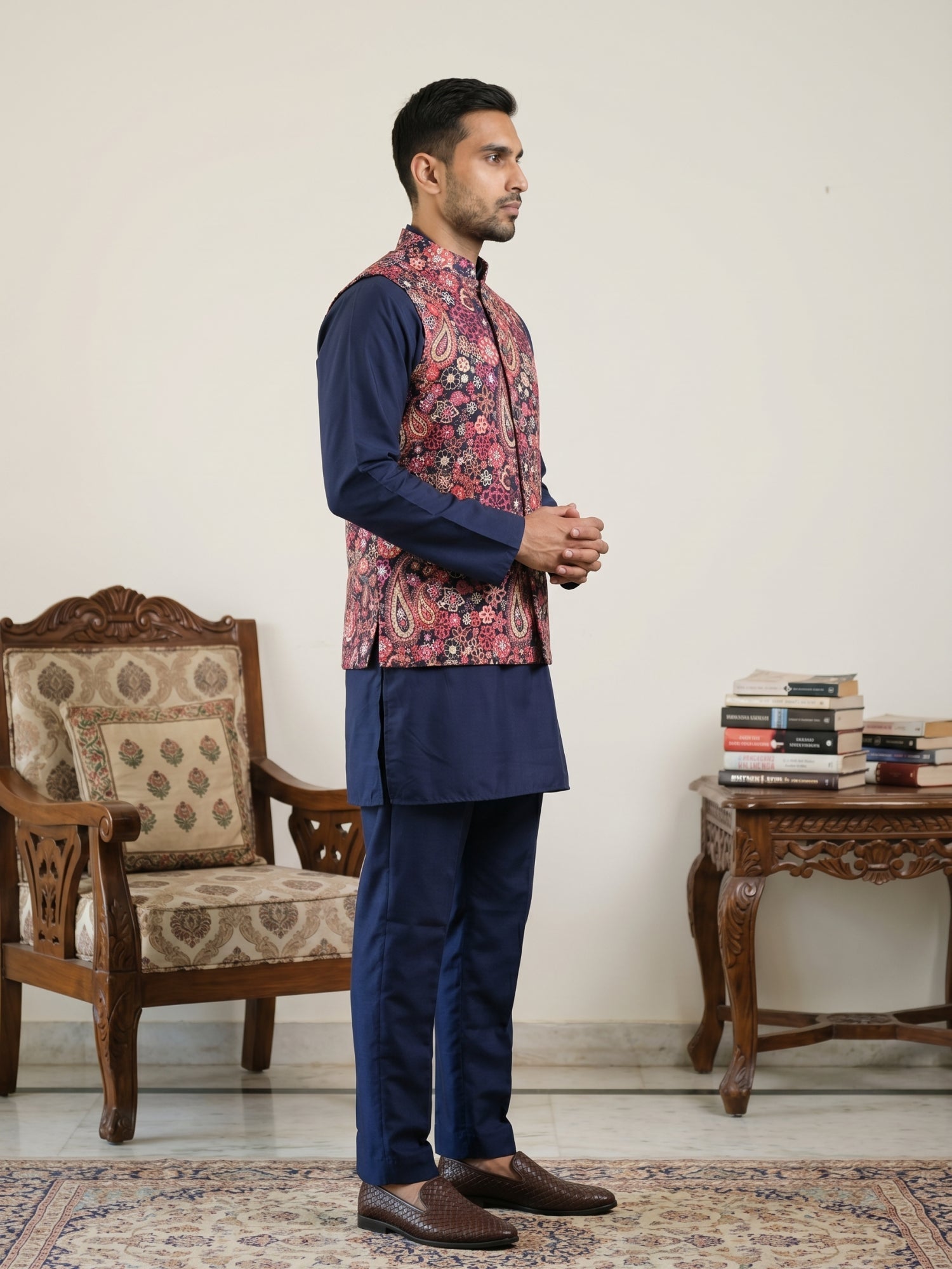 DesiQlo Men Printed Nehru Jacket and Kurta Pyjama Set.. - 65KPWC_5586N
