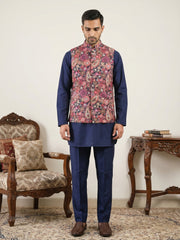 Men Paisley Print Cotton Blend Nehru Jacket with Kurta Set ( 65KPWC 5586N 4167Multi )