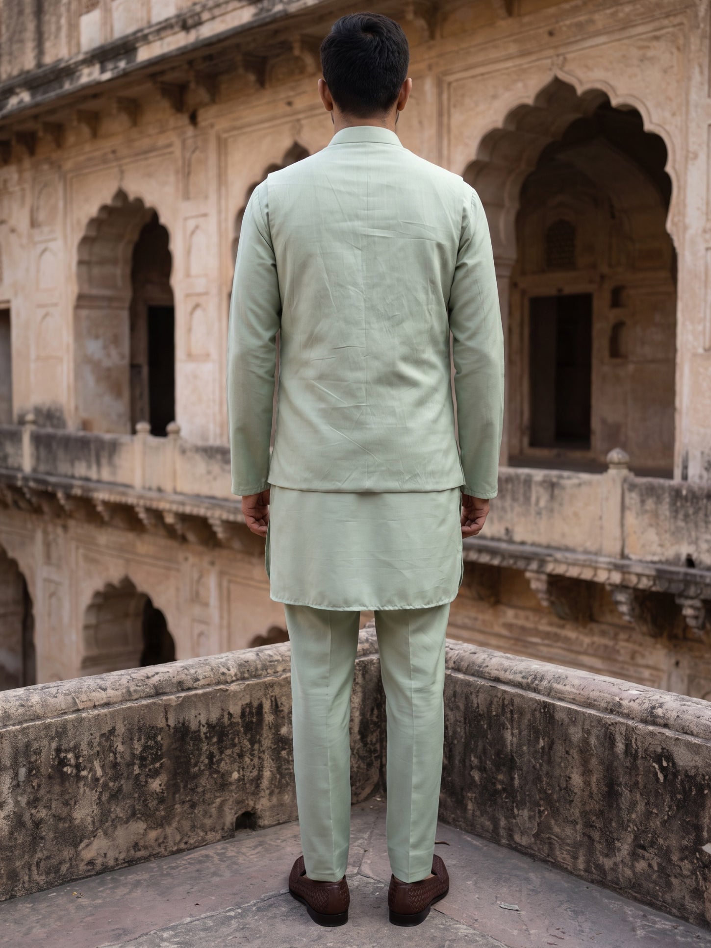 DesiQlo Men Embroidered Nehru Jacket and Kurta Pyjama S - 65KPWC_5586P
