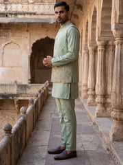 Embroidered Nehru Jacket With Kurta Pyjama Set ( 65KPWC 5586P 4181Pista )