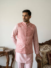 Men Printed Cotton Blend Nehru Jacket with Kurta Set ( 65KPWC 5586Pe 4158Peach )