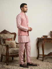 Men Printed Cotton Blend Nehru Jacket with Kurta Set ( 65KPWC 5586Pe 4158Peach )