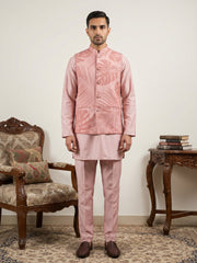 Men Printed Cotton Blend Nehru Jacket with Kurta Set ( 65KPWC 5586Pe 4158Peach )