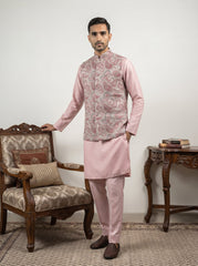 Men Embroidered Ethnic Nehru Jacket with Kurta & Pyjama Set ( 65KPWC 5586Pe 4164Peach )