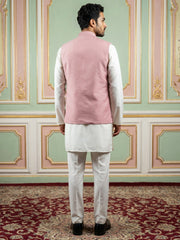 Men's Designer Sequins Nehru Jacket with Kurta Pyjama ( 65KPWC 5586Pe 4173Peach )