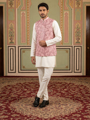 Men's Designer Sequins Nehru Jacket with Kurta Pyjama ( 65KPWC 5586Pe 4173Peach )