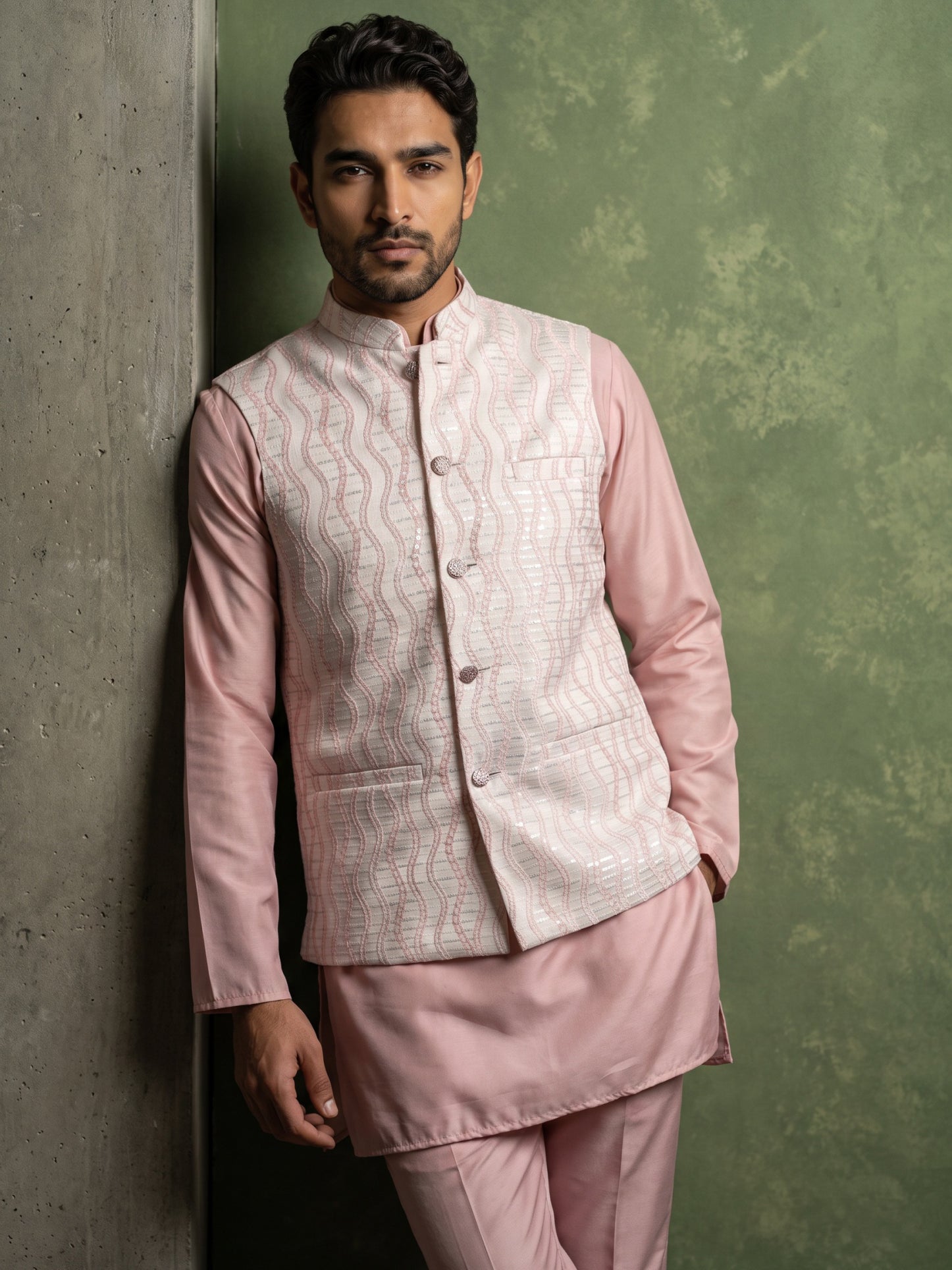DesiQlo Men Woven Design Nehru Jacket and Kurta Pyjama  - 65KPWC_5586P