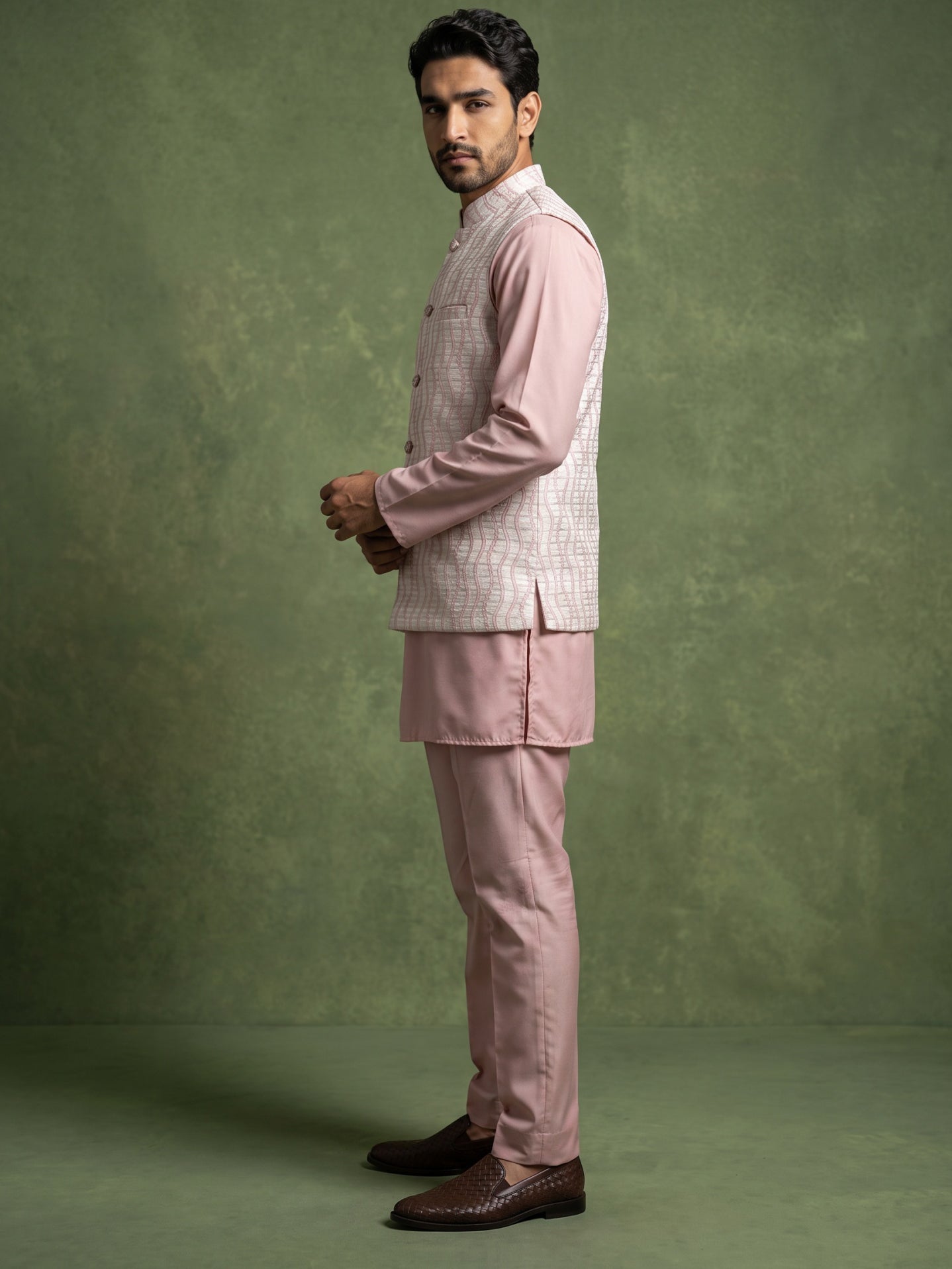 DesiQlo Men Woven Design Nehru Jacket and Kurta Pyjama  - 65KPWC_5586P