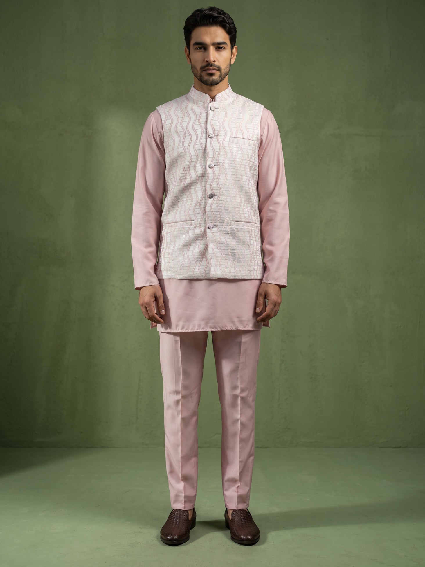 DesiQlo Men Woven Design Nehru Jacket and Kurta Pyjama  - 65KPWC_5586P