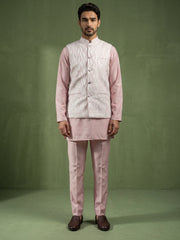 Men Woven Nehru Jacket With Kurta Set ( 65KPWC 5586Pe 4180Peach )