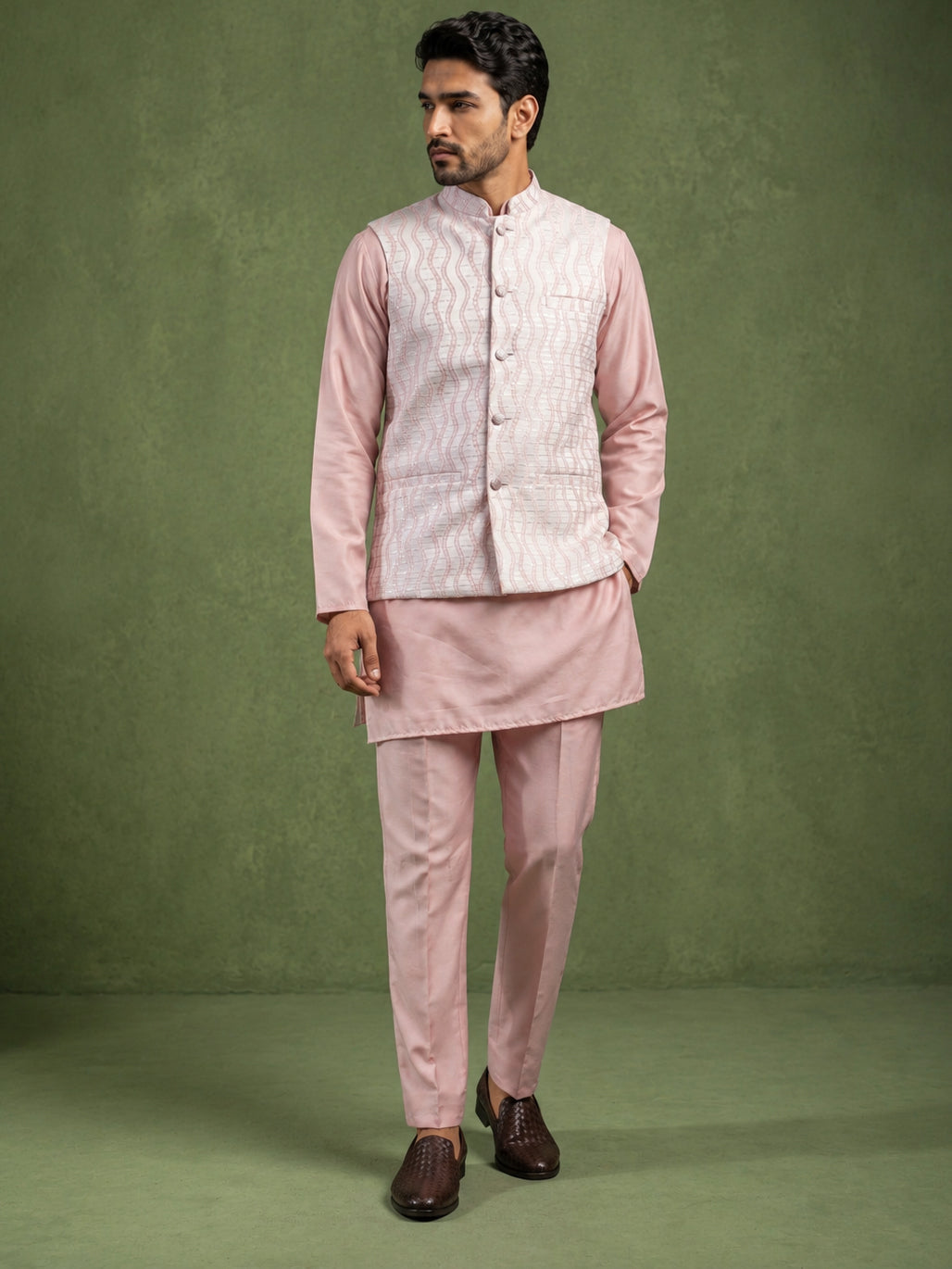 DesiQlo Men Woven Design Nehru Jacket and Kurta Pyjama  - 65KPWC_5586P