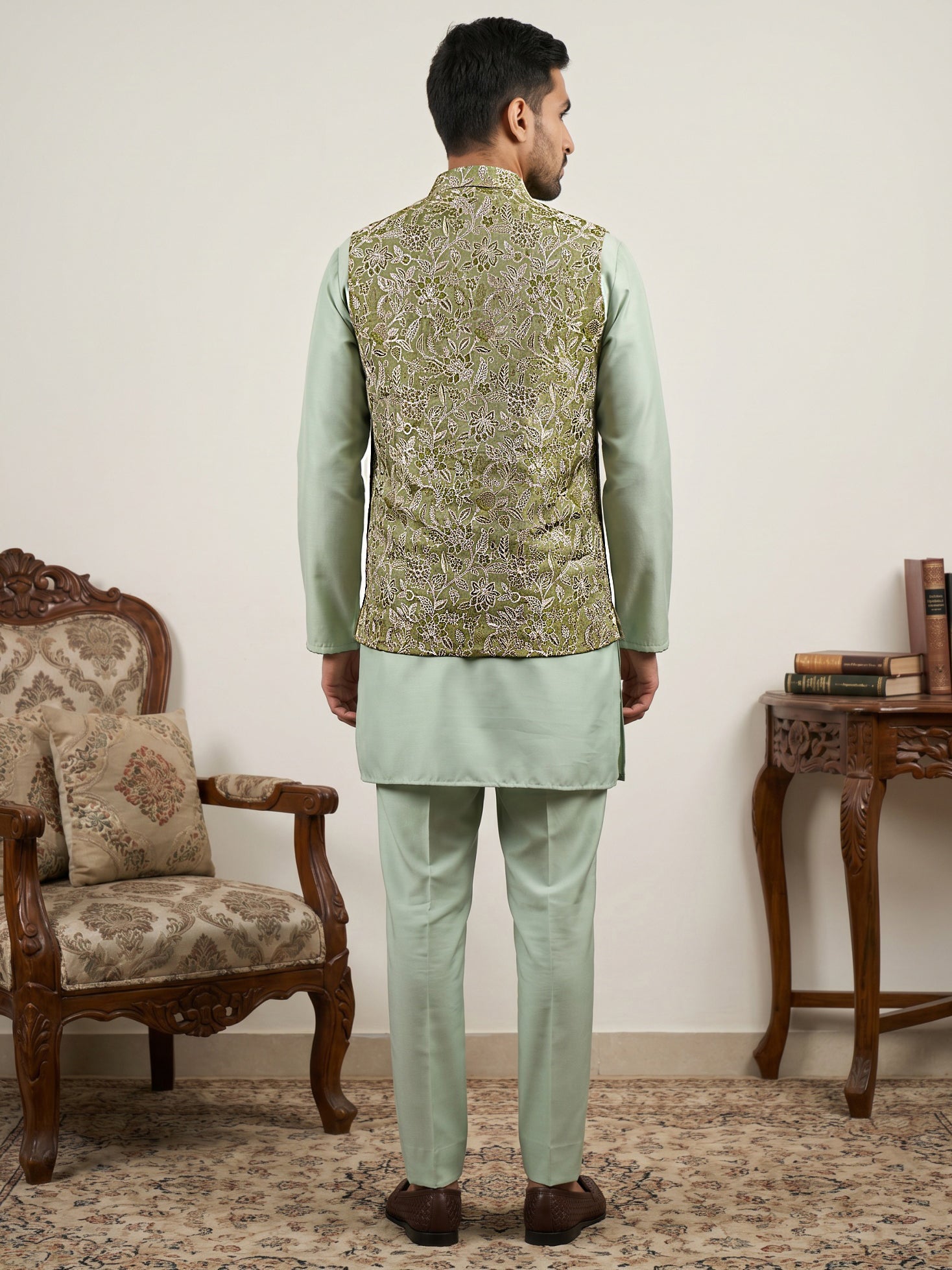 DesiQlo Men Woven Design Nehru Jacket and Kurta Pyjama  - 65 5pis 2