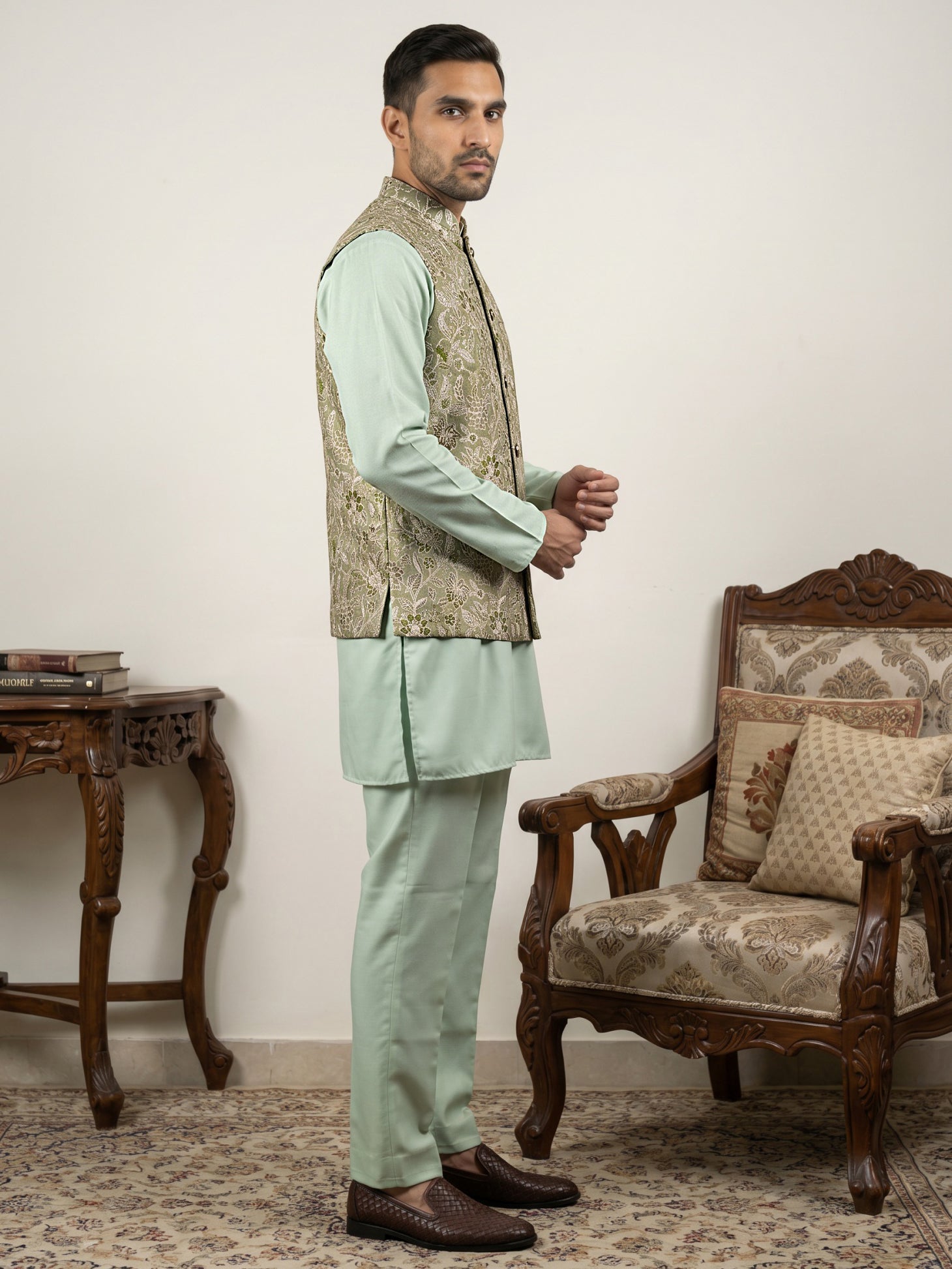 DesiQlo Men Woven Design Nehru Jacket and Kurta Pyjama  - 65 5pis 2