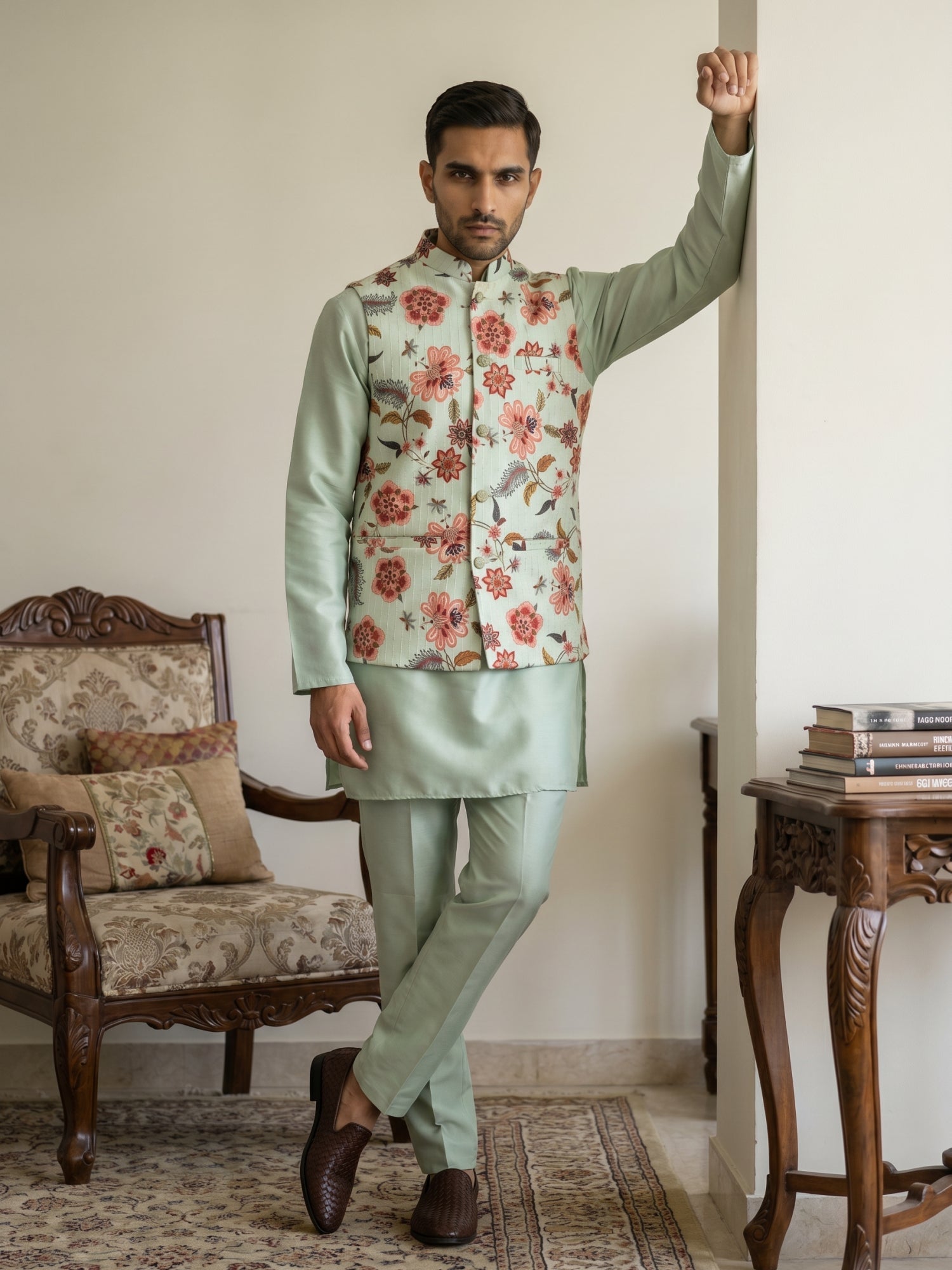 DesiQlo Men Printed Nehru Jacket and Kurta Pyjama Set - - 65 0pista