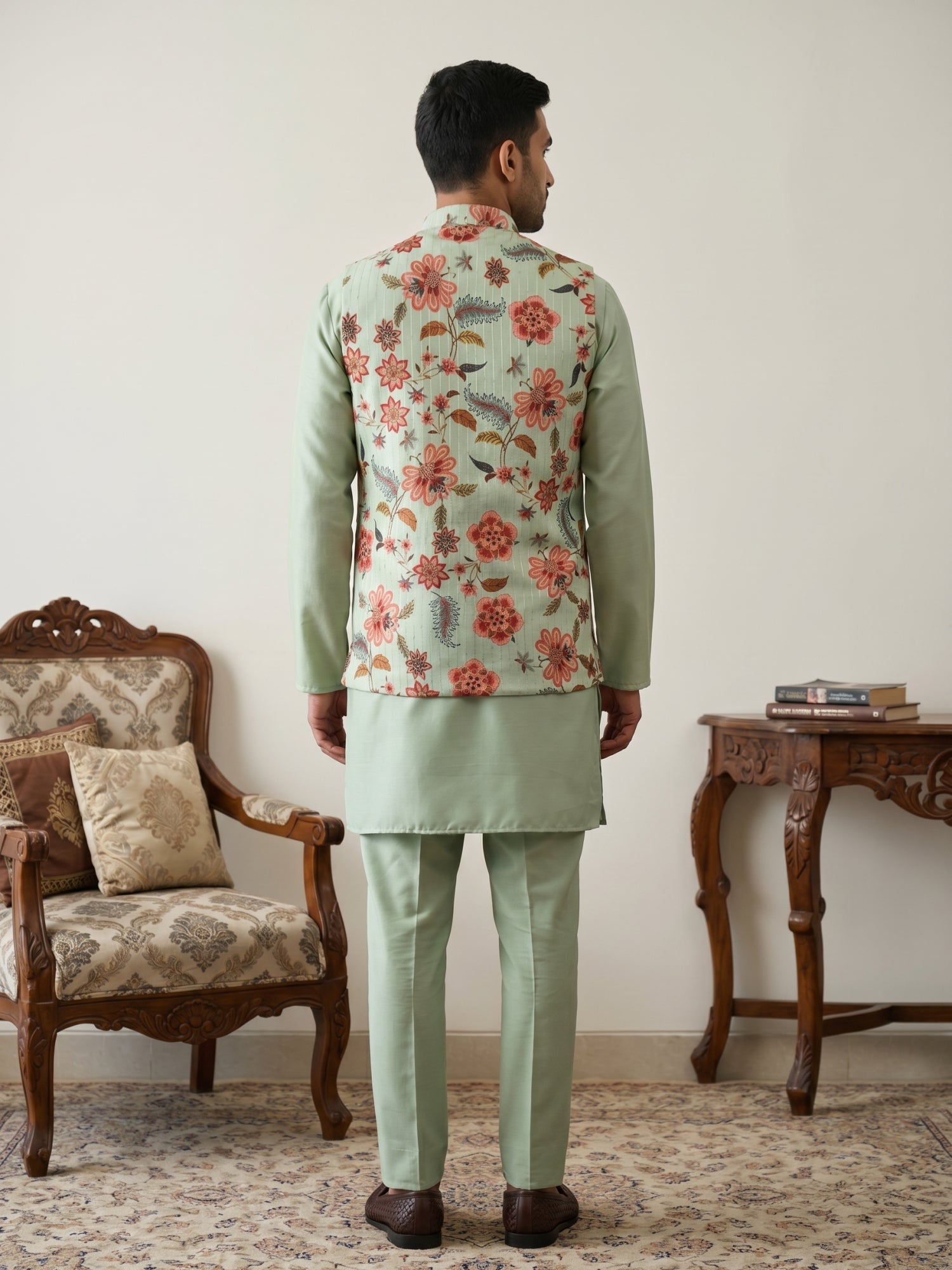 DesiQlo Men Printed Nehru Jacket and Kurta Pyjama Set - - 65 0pista